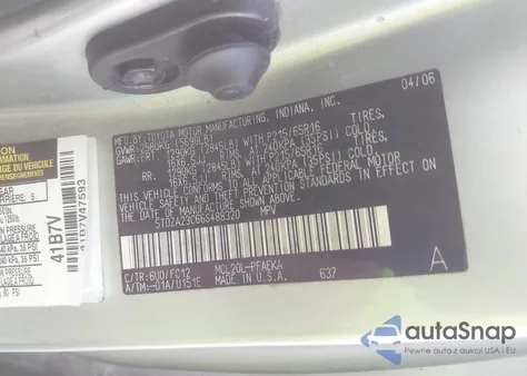 2006 Toyota Sienna Le z USA, uszkodzony, nr VIN 5TDZA23C66S488320